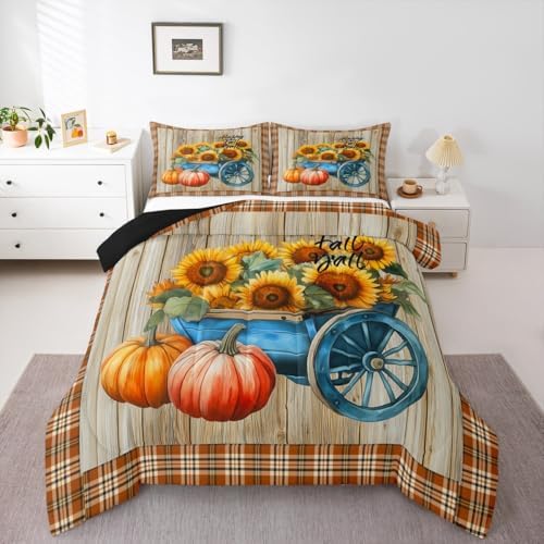 Erosebridal Pumpkin Comforter Set Sunflower Bedding Kids Boys King by Erosebridal