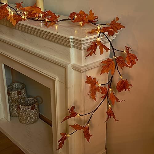 Hairui Lighted Maple Leaf Garland with Timer 6FT 24 Warm White LED, Fall Garland with Lights Battery Operated for Thanksgiving Harvest Christmas Wedding Decoration Indoor Outdoor - Image 4
