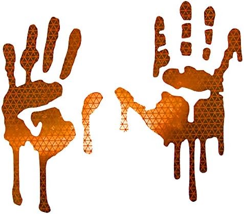 customTAYLOR33 High Intensity Grade Reflective Bloody/Dripping Hands Decals for Helmets, Windscreens, Rear Windows, Bumper Stickers (3 inches Height, Orange)