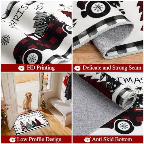 U'Artlines Christmas Kitchen Rugs and Mats Set of 3, Non Skid Tree Car Rug - Image 3