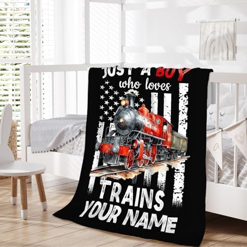 Personalized Train Blanket for Boys Men - Cute Throw Blanket Gifts for Kids Cars Lovers - Custom 60x80 Inches Black Soft Car Blankets for Sofa Couch - Trains Stuff Bedroom Decor - Image 6