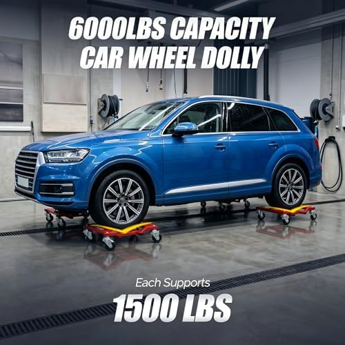TUFFIOM Car Dolly Set of 4, Wheel Dollies, 6000LBS, Deformation-Resistant Secure V-Groove,Solid Casters Upgraded for Heavy Duty Vehicles Moving & Auto Repair, SUV, Trailers, Red - Image 2