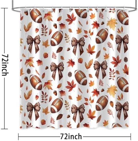 Fall Shower Curtain, Autumn Football Bowknot Fallen Leaves Shower Curtain for Bathroom Decor, Funny Fall Thanksgiving Fabric Bath Curtain for Bathroom Set, 72 X 72 Inch - Image 5