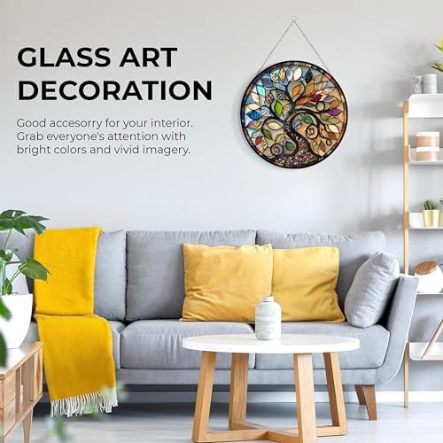 Stained Glass Window Hanging, Bohemian Tree of Life Sun Catchers Diamond Glass Panel Hangings Abstract Suncatcher Decor for Birthday for Women, Men, Wife, Aunt, and Mom 9.8 in - Image 6