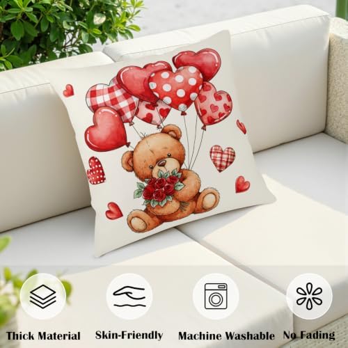 Valentines Day Throw Pillow Covers 20x20 Set of 2 Plaid Heart Balloon - Image 5