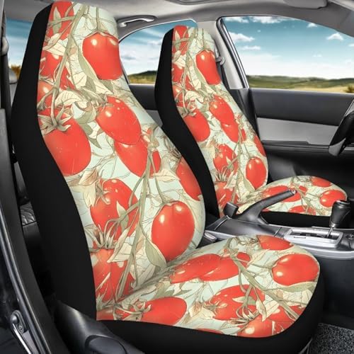 Tomato Car Seat Cover Set Accessories Auto Trucks SUV, Autumn Harvest 2pcs Car Seat Covers Sets, Red Tomato Retro Sketch Aesthetic Easy to Install Car Seat Cover