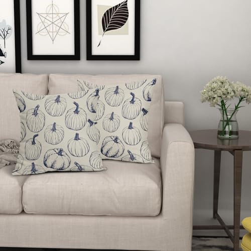 Dark Blue Pumpkin Fall Pillow Covers 18x18 Set of 2 Autumn Themed Thanksgiving Harvest Print Decorative Throw Pillows Outdoor Farmhouse Pillowcases Cushion Case Seasonal Decor for Couch Sofa Bed - Image 7