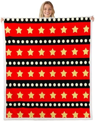 Castle Fairy Movie Throw Blanket Star Dots Stripe Fleece Flannel Blankets Kids Boys Girls Room Decor Theater Retro Style Bed Blankets for Bed Sofa Couch Red Yellow Black Plush Blanket Queen 90"x90" by CastleFairy