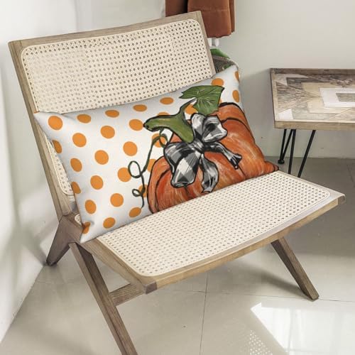 Fall Pillow Covers 12x20 Set of 2 Orange Pumpkin Leaf and Polka Dot Fall Decor Pillowcase Autumn Thanksgiving Decorative Outdoor Throw Pillow Covers Linen Farmhouse Cushion Case for Sofa Home - Image 5