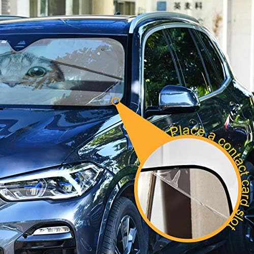 Funny Cat Car Windshield Sun Shade Cute Animal Foldable UV Ray Sun Visor Protector Sunshade to Keep Your Vehicle Cool (55" x 27.6")