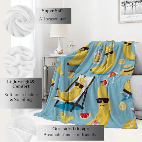 Banana Blanket Summer Fun Fruit Throw Blankets,Birthday Gifts for Kids Girls Women,Lightweight Soft Fleece,with Cool Sunglasses and Tropical Vibes,Sofa Couch Bed Room Modern Decor 60x80in - Image 2
