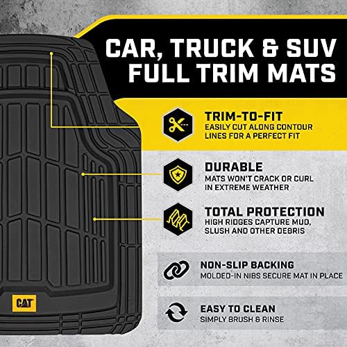 CAT® ToughRide™ Heavy-Duty 4 Piece Black Floor Mats for Cars - Trim to Fit All-Weather Rubber Car Mats Full Set - Truck Mats & Cars Floor Mats - Interior Accessories for SUVs & Car Rug Protection
