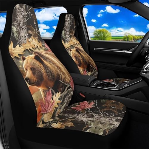 Bulopur Waterproof Car Seat Covers Front Seats Brown Bear Car Seat Cover Protector de Air Bag Compatible Auto Interior Cushion Cover Western Car Accessories Set