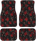 Rose Car Floor Mats 4PCS, Thorn Red Rose Rubber Non-Slip Front and Rear Floor Mats, Gothic Garden Floral All Weather Heel Pad Universal Fit SUV Van Truck