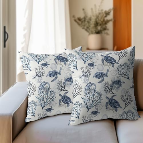Summer Pillow Covers 18x18 Inch Set of 2, Sea Turtle Throw Pillow Covers Ocean Beach Pillowcase, Coral Starfish Decorative Seasonal Cushion Case Couch for Indoor Outdoor Home Decor - Image 3