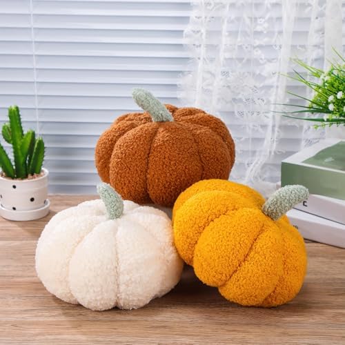Namalu 3 Pcs Thanksgiving Pumpkin Pillows,7.87 Inch,White, Yellow, Brown by Namalu
