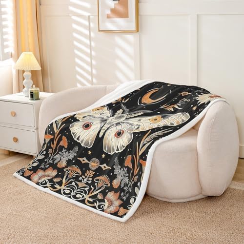 Butterfly Moth Sherpa Blanket Floral Sunflower Mushrooms Throw Blanket Bedroom Living Room Soft Cozy Galaxy Starry Sky Blankets Decor for Bed Couch Sofa Black Orange Flannel Blankets 90"x90" - Image 5