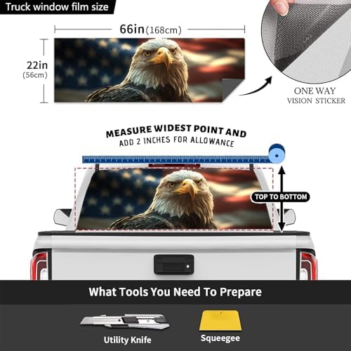 Country Flag Eagles Truck Rear Window Graphic Decals, Modern Cool Bird Animals Pickup Car Window Stickers Truck Back Window Film Decal for Trucks SUV 66 x 22 inch