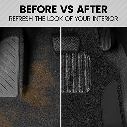 BDK Carpet Floor Mats for Cars, Two-Tone Carpet Car Mat with Faux Leather Accents, Automotive Floor Mat Sets with Built-in Heel Pad, Stylish Interior Car Accessories Black