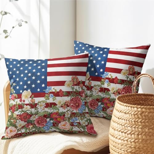 4th of July Pillow Covers 22x22 Set of 2, Patriotic Throw Pillow Covers Independence Memorial Day Pillowcase, Summer Floral Decorative Fourth of July Cushion Case Couch for Indoor Outdoor Home Decor - Image 7