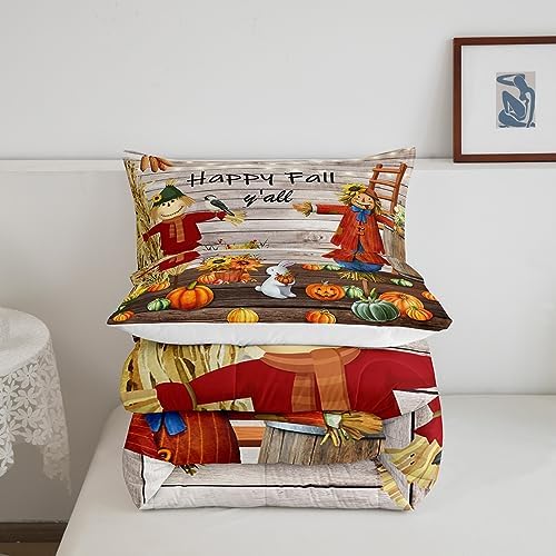 Homewish Happy Fall Y'all Comforter Set Twin Size Pumpkin Sunflower and Rabbit Bedding Set Rustic Farmhouse Wooden Door Quilt Set for Kids Boys Girls Room Decor Nature Animal Plants Duvet Insert 2Pcs - Image 6