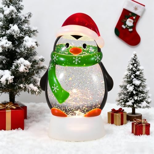 Christmas Snow Globe Penguin Lighted Musical Glitter Globe Battery Operated or USB Powered with Timer Water Glittering Snowing Globe for Christmas Party Home Table Decorations Gifts (Penguin) by Xyvoxme