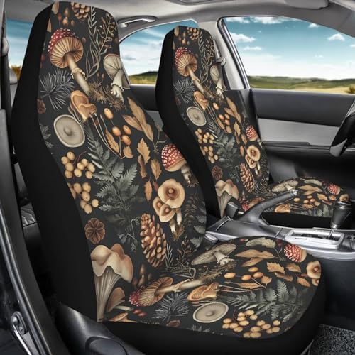 Talayituse Mushroom Leaf Print Car Seat Covers 2pcs/Set High Back Stretchy Bucket Seat Cover Auto Protector Front Seats Cover