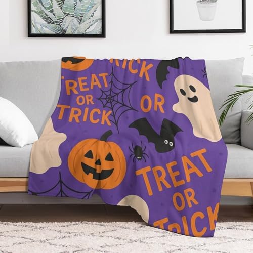 Happy Halloween Purple Pumpkin Throw Blanket Flannel Fleece Autumn Fall Trick or Treat Spooky Ghost Lightweight Soft Fuzzy Cozy Couch Bed Blanket Fall Decor Thanksgiving Gifts Kids Adult 80"x60" - Image 4