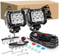 Nilight 2PCS 4 Inch 18W Spot led Pods Universal Adjustable Pillar Hood Led Work Light Mount Bracket with Off Road Wiring Harness-2 Leads