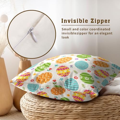 Easter Throw Pillow Covers 18X18 Inches Set of 2 Colorful Eggs Spring Flowers Pillowcase Soft Cotton Square Seasonal Cushion Covers for Living Room Sofa Bedroom Decor - Image 4