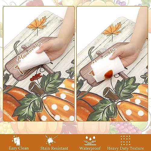 U'Artlines Fall Kitchen Mat Anti Fatigue Mats for Floor Colorful Pumpkin - Image 4