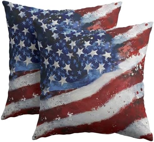 4th of July Pillow Covers 18x18 Set of 2, Patriotic Throw Pillow Covers Independence Memorial Day Pillowcase, Summer Flag Decorative Fourth of July Cushion Case Couch for Indoor Outdoor Home Decor by Unknown