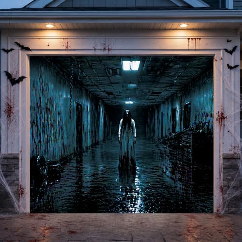 Teenyyou Halloween Garage Door Cover 7x8 Ft Female Ghost Scene by Teenyyou