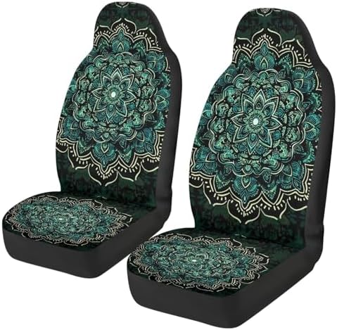 Car Seat Covers for Front Seat Breathable Green Mandala Floral Car Seats Cover Easy to Install Interior Protection Accessories Universal Fit Most Cars,SUV, Trucks