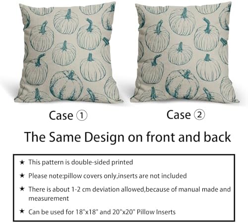 Teal Pumpkin Fall Pillow Covers 20x20 Set of 2 Autumn Themed Thanksgiving Harvest Print Decorative Throw Pillows Outdoor Farmhouse Pillowcases Cushion Case Seasonal Decor for Couch Sofa Bed - Image 6