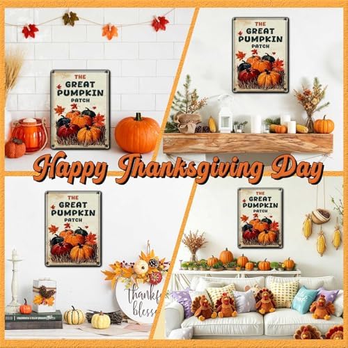 Happy Thanksgiving Vintage Tin Sign The Great Pumpkin Patch Metal Wall Decoration for Living Room Shop Office Mall Diner 12x16Inch - Image 4