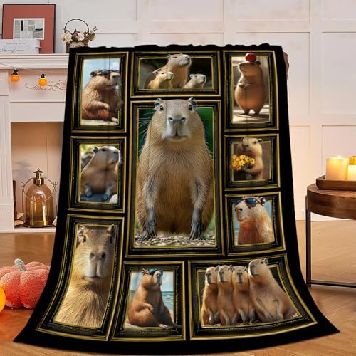 Capybara Blanket Capybaras Collage Throw Blankets Cute Animal Print Cozy Fleece Flannel Stuff Plush Lightweight Bedding Lover Gifts for Men Women Adults for Couch Sofa Bed Decor 60"X80" - Image 2
