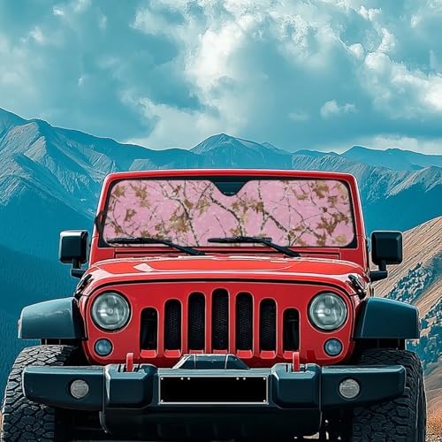 Renewold Automotive Windshield Sunshade for Jeep Wrangler JK JKU JL JLU 1997-2023 2&4 Door Jeep Gladiator JT 2020-2023 Pink Camo Hunting Sun Shade for Car Window Car Accessories Auto Sun Visor Shield