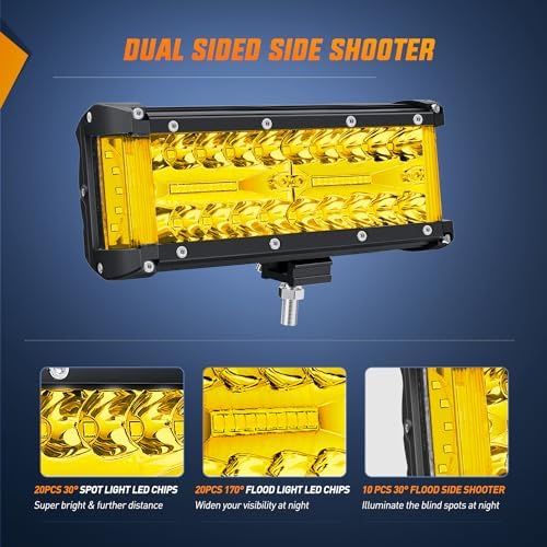 Nilight Side Shooter LED Lights 2PCS 7 Inch Yellow Beam with Wiring Kit