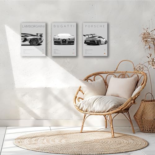 CSLGQGV Car Poster Vintage Racing Car Wall Art Supercar Canvas Prints Painting For Men Room Pictures Guys Dorm Room Aesthetics Decor Bedroom Office (black and white car frame, 12x16in) - Image 2