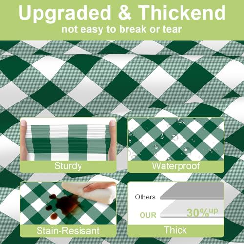 QIKSION 3 Pack Green Gingham Tablecloth,Green Checkered Plastic Table Cloth - Image 3