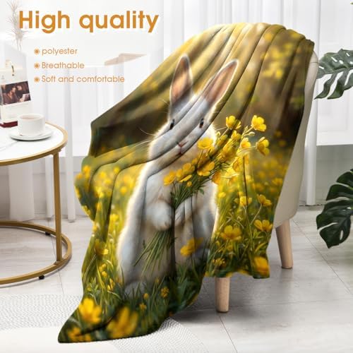 Bunny Throw Blanket for Girls Women, Cute Bunnies Rabbits Print Decor for Bedroom Living Room Couch Sofa, Gifts for Bunny Lovers 50"x60" - Image 4