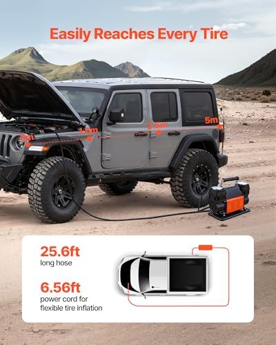 VEVOR Dual-Cylinder Heavy Duty Air Compressor, 10.6CFM Portable Tire Inflator, 12V 150PSI Offroad Air Pump with Digital Pressure Gauge & Adapters for Truck Car SUV 4 x 4 Vehicle RV - Image 4