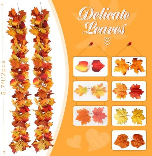 Joyhalo Fall Garland Autumn Leaf Garland Outdoor Fall Porch Decor, 2 Pack - Image 3