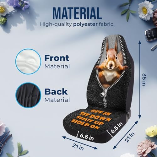 GENANY Funny Squirrel Car Seat Covers, 2-Piece Front Seat Set