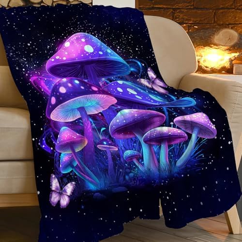 Mushroom Blanket, Purple Mushrooms Throw Blanket, Purple Blankets Stuff Fleece Flannel Plush for Women Men Boys Girls Lovers Adults Soft Bedding Gift for Sofa Bed Office Home Decor 50"X60" - Image 4