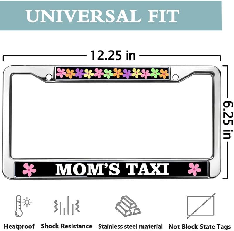 Mom's Taxi Stainless Steel Car Licence Plate Covers License Plate Frame for Women Wife Mom