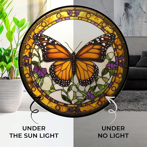 Monarch Butterfly Stained Glass Suncatcher Stained Glass Window Hangings Birthday Gift for Mom Grandma Teacher Women Friend Memorial Hook - Image 4