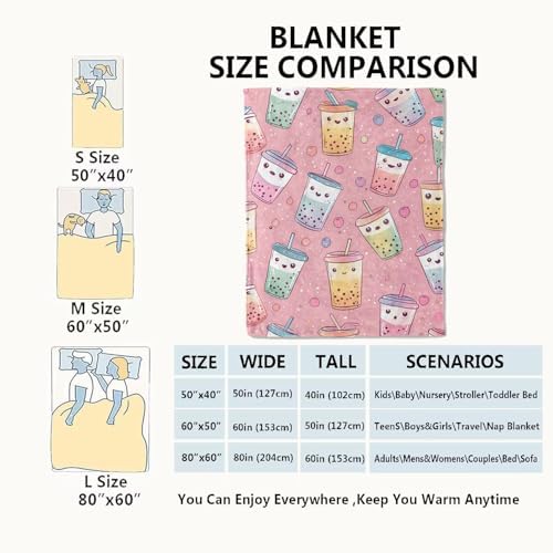 Cute Bubble Tea Blanket Colorful Bobas Drink Pink Throw Blankets,Birthday Gifts for Kids Girls Women,Lightweight Soft Fleece,Food Lovers,Sofa Couch Bed Room Decor 40x50in - Image 3
