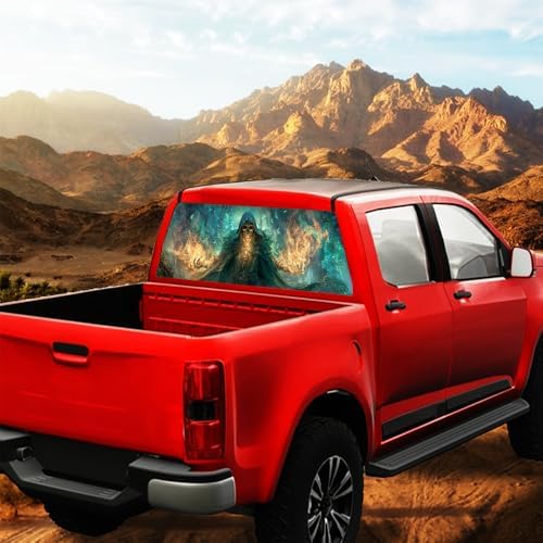 Mystical Skull Pickup Truck Decals Rear Window, Fantasy Fire Skeleton Forest Automotive Decals and Graphics Rear Window Decals for Trucks, Car Window Decal Sticker 66 x 22 inch